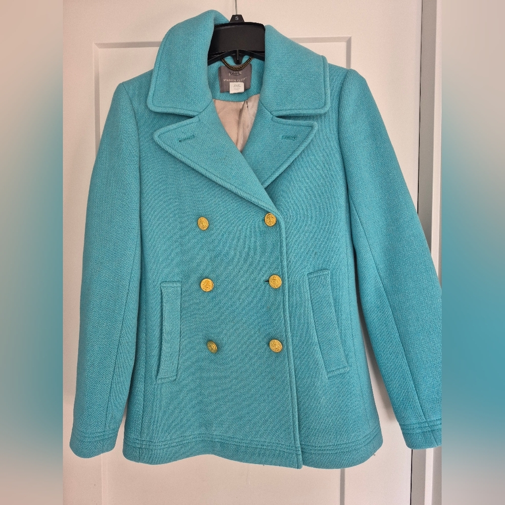 J. Crew Turquoise Pea Coat with Gold Accents